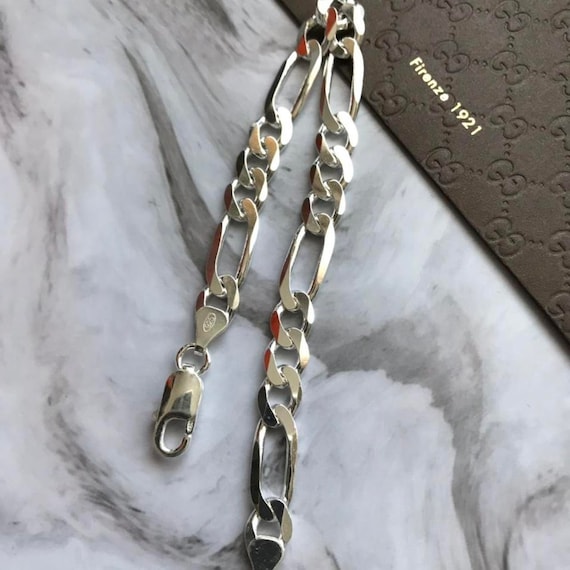 Bracelet Gourmette Vintage En Argent Massif 925, Maille Figaro - Occasion