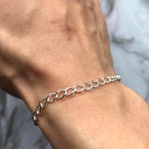 925 sterling silver simple chain bracelet for men, sterling silver charm bracelet