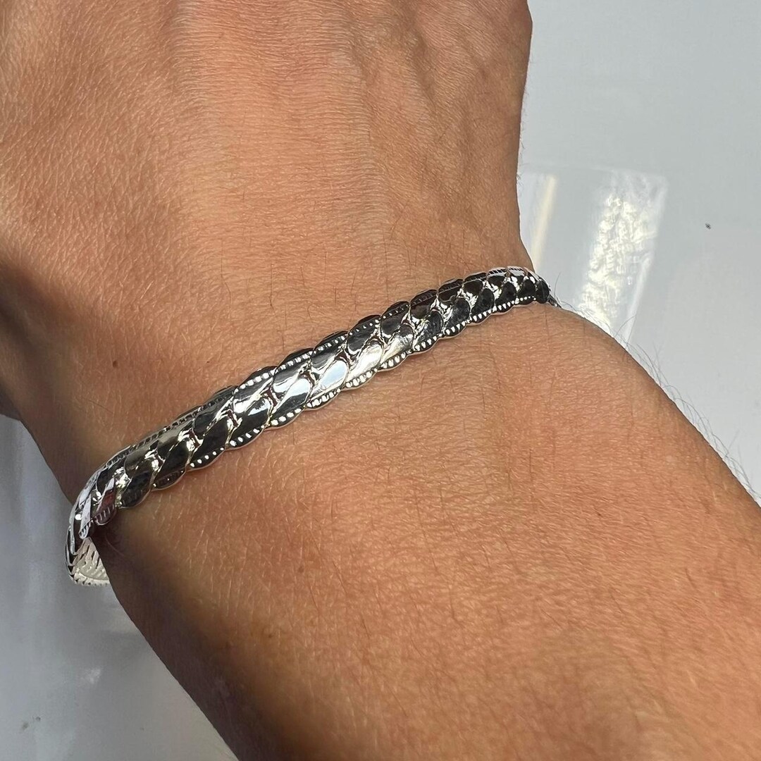 Silver D Shape Flat Snake Bracelet for Men 7.5 Inches - Etsy