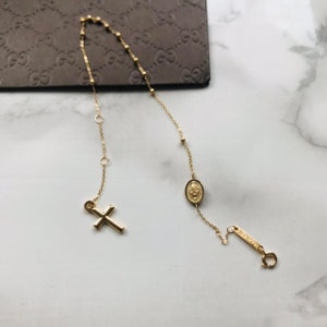 Massive echte 9 Karat Gelbgold St Christopher 2 mm Rosenkranz Armband für Frauen