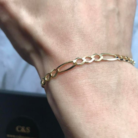 14k Yellow Gold Figaro Link Chain Bracelet 8.75