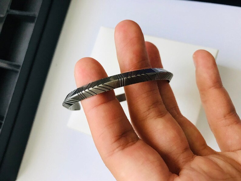 Silver Geometric Shape Cuff Open Bangle Adjustable Bracelet for men