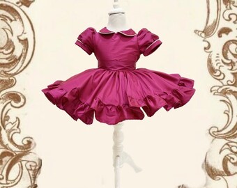 Girls Taffeta Dress With Peter Pan Collar And Frills