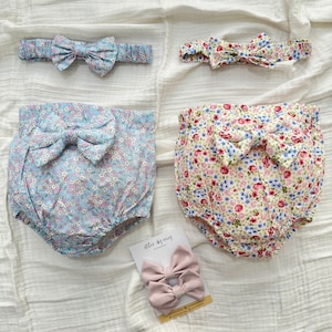 Floral Baby Bloomers Set – Gingham, Bows & Hair Accessories, 24M
