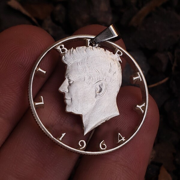 USA Kennedy Cut Coin, John F Kennedy Necklace, Kennedy Pendant, JFK Necklace, democrat, Usa President, Cut Coin Jewelry, Kennedy Jewelry