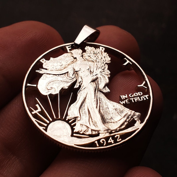 USA PREMIUM Silver Walking Liberty Half Dollar Cut Coin,Luxury Jewelry, Exclusive Jewelry,Original Jewelry, Woman Jewelry, Expensive Jewelry