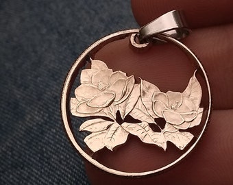 USA Mississippi Magnolia Flower Quarter Cut Coin, Magnolia Necklace, Mississippi Necklace,Magnolia Pendant, Mississippi State,Magnolia Charm