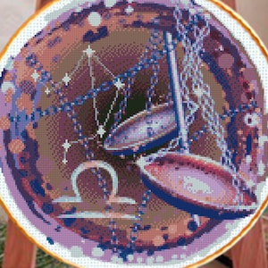 Libra Zodiac Cross Stitch Pattern PDF, Scales Astrology Embroidery Design, Libra Constellation Stitch Chart, Celestial Horoscope Needlework