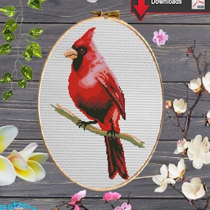 Pájaro Cardenal Rojo #244 Bordado, Patrón de punto de cruz de pájaro Arte de la naturaleza Punto de cruz Patrón de punto de cruz moderno pdf Patrón de bordado