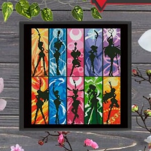 Moon silhouette cross stitch patterns, heroes, baby cross stitch, 90s cartoons, Anime pattern, bookmark, kawaii cross stitch