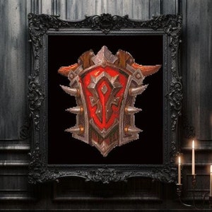 The horde shield, coat of arms cross stitch pattern, fantasy cross stitch, World of Warcraft, Return Stone, Outbreak, Horde, Alliance, Games
