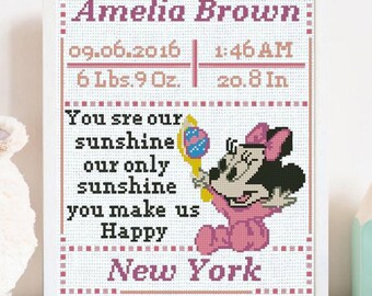 Personalized Baby Birth Cross Stitch Pattern PDF, Custom Newborn Name Sampler, Nursery Decor, Baby Girl Gift