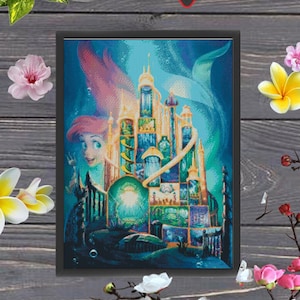 Little Mermaid, Ariel princess, Castle cross stitch pattern, cartoon embroidery, cartoon cross stitch pattern, 90s cartoons, baby cross
