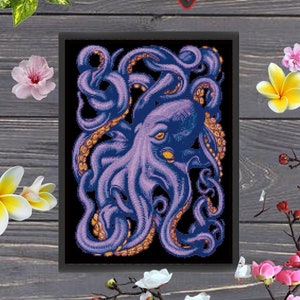 Embroidery Octopus,modern cross stitch pattern, Ocean Sea animals cross stitch pattern, nature, corals, turtle, jellyfish cross patterns
