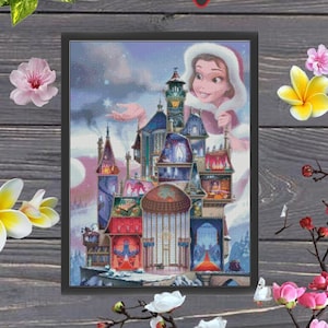 Belle princess, Beauty and the Beast, Castle cross stitch pattern, cartoon embroidery, cartoon cross stitch pattern, 90s cartoons, baby cross