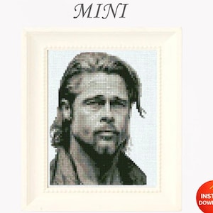 Patrón de punto de cruz en PDF de mini retrato de estrella de cine de Hollywood, diseño de bordado realista inspirado en celebridades masculinas, arte mural de cine clásico