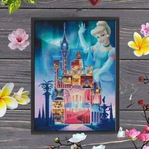 Aschenputtel-Prinzessin, Schloss-Kreuzstichmuster, Cartoon-Stickerei, Cartoon-Kreuzstichmuster, 90er-Jahre-Cartoons, Baby-Kreuzstich