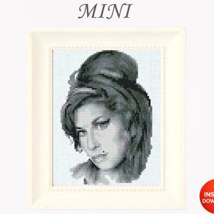 Mini Vintage Singer Portrait Cross Stitch Pattern PDF, Retro Music Icon Inspired Embroidery Design, Classic Female Artist Wall Art, download