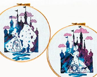 Set of 2 Cross Stitch Patterns PDF, Fantasy Castle Embroidery Design, Modern Counted Cross Stitch Chart Instant Download, 90's cartoons