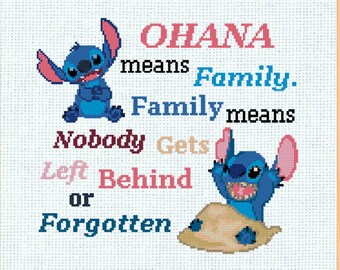 Ohana Means Family Cross Stitch Pattern PDF, Cute Alien Quote
