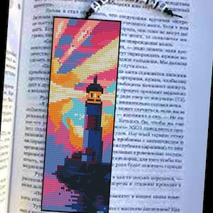 Leuchtturm-Nordlichter-Kreuzstichmuster (PDF), Aurora-Borealis-Landschaftsstickmuster, Lesezeichen-Kreuzstichmuster (digitaler Download)