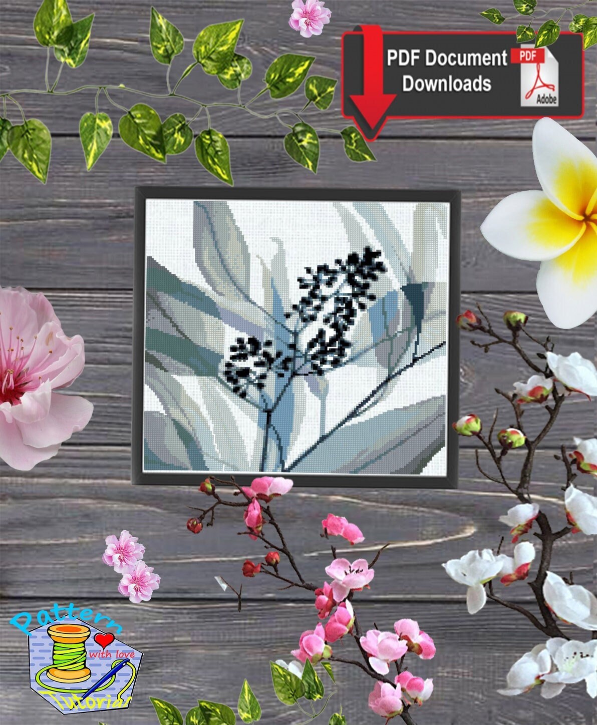 Minimalist Botanical Cross Stitch Pattern PDF, Modern Leaf & Wildflower ...