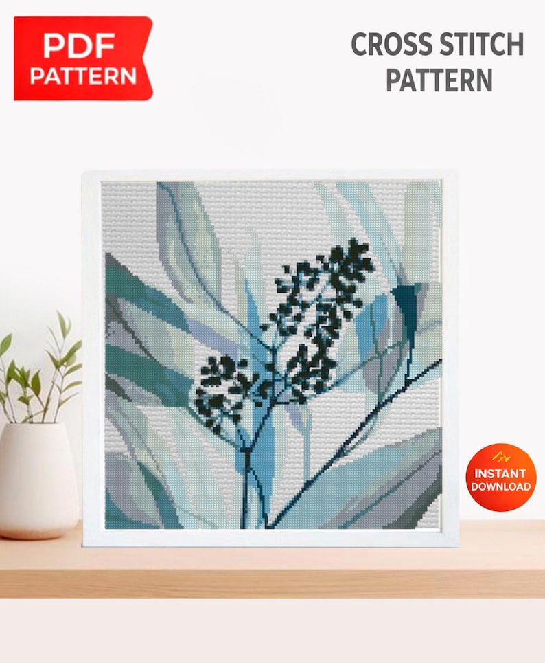 Minimalist Botanical Cross Stitch Pattern PDF, Modern Leaf & Wildflower ...