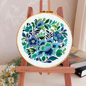 Motif de broderie au point de croix Folk Flower #362, motif de broderie moderne, décoration intérieure, téléchargement instantané PDF, motifs scandinaves