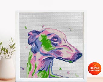 Greyhound Cross Stitch Pattern PDF, Greyhound Dog Embroidery Design, Dog Breed Cross Stitch Chart, Dog Lover Gift Pattern, install download