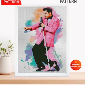 Vintage Rock and Roll Singer Cross Stitch Pattern PDF, Retro Stage Performer Inspired Embroidery Design, Colorful Music Icon Wall Art