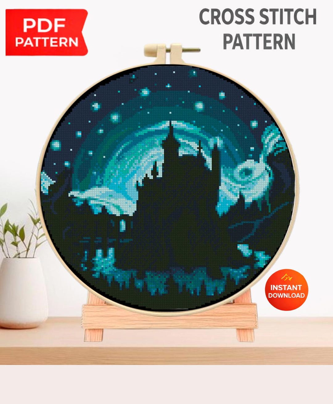 Fantasy Castle Cross Stitch Pattern PDF, Magical Night Sky Embroidery ...