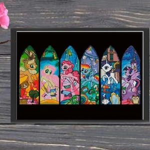 Modèle de point de croix Magic Little Pony, héros, silhouette de poney, robe de princesse, point de croix château, point de croix bébé, dessins animés des années 90