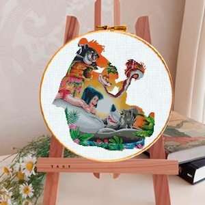 Cartoon-Stickerei, Cartoon-Kreuzstichmuster, 90er-Jahre-Cartoons, Baby-Kreuzstich, Mowgli, Cartoon-Figur