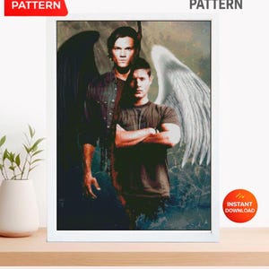Dark Fantasy Brothers Cross Stitch Pattern PDF, Angel and Hunter Inspired Embroidery Design, Gothic Supernatural Wall Art, Pattern Keeper