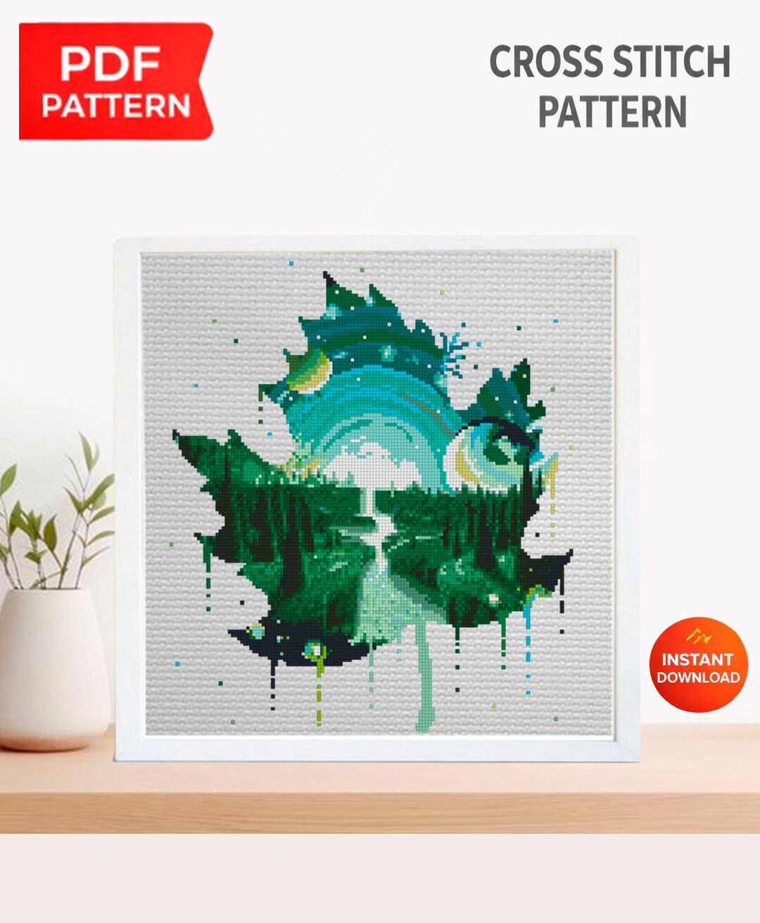 Forest Cross Stitch Pattern PDF, Fantasy Landscape Embroidery Design ...