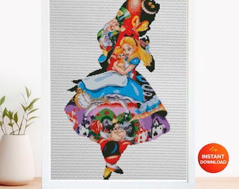 Wonderland Girl Cross Stitch Pattern PDF, Fantasy Story Character Embroidery Design, Whimsical Tea Party Inspired Needlework, 90s cartoons