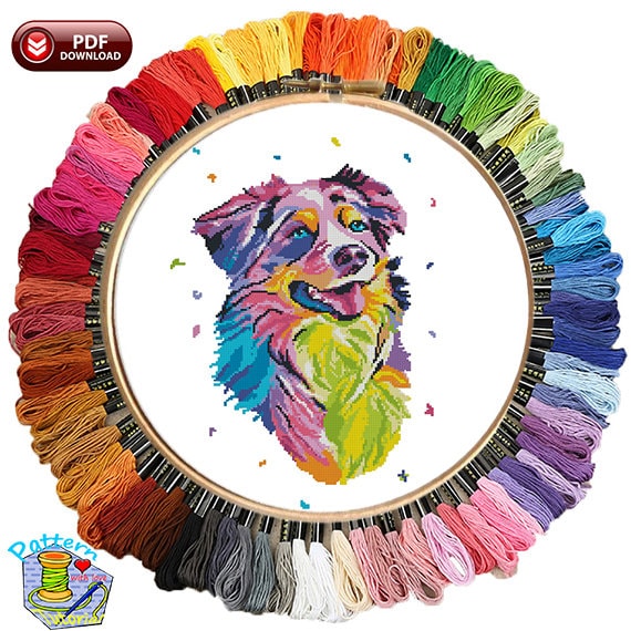 Australian Shepherd 373 modern cross stitch pattern Watercolor cross stitch Easy Cross Counted Pattern Dog cross stitch pattern animal cross