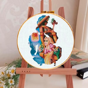 Rapunzel embroidery, castle сross stitch patterns, cartoon embroidery, cartoon cross stitch pattern, 90s cartoons, baby cross stitch