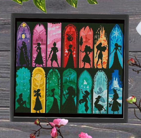 Princess silhouette cross stitch patterns, heroes, princess silhouette, princess gown, castle cross stitch, baby cross stitch, 90s cartoons