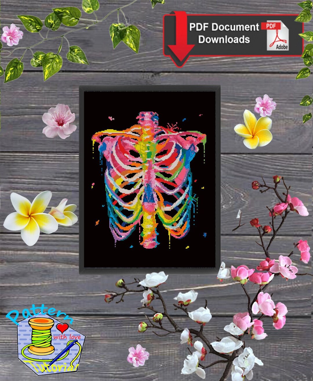 Colored Ribs, Skeleton Cross Stitch Patterns, Pattern Keeper, Anatomy ...