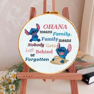 Ohana family cross stitch pattern, cartoon embroidery, cartoon cross stitch pattern, Lilo and Stitch, 90s cartoons, baby cross stitch