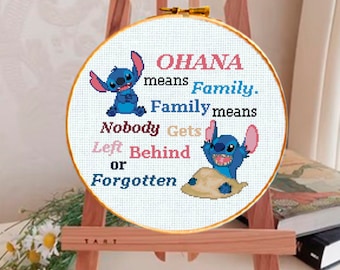 Ohana family cross stitch pattern, cartoon embroidery, cartoon cross stitch pattern, Lilo and Stitch, 90s cartoons, baby cross stitch
