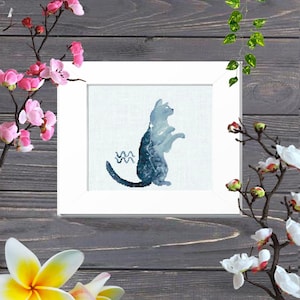 Modèle de point de croix du zodiaque Verseau, constellation du zodiaque, constellation, broderie d'horoscope, motifs de chat, chat noir, chat étoilé