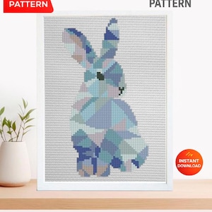 Bunny Silhouette Geometry, Modern cross stitch Pattern pdf, Counted Animals cross stitch, Woodland nursery art, Baby room, Rabbit Embroidery