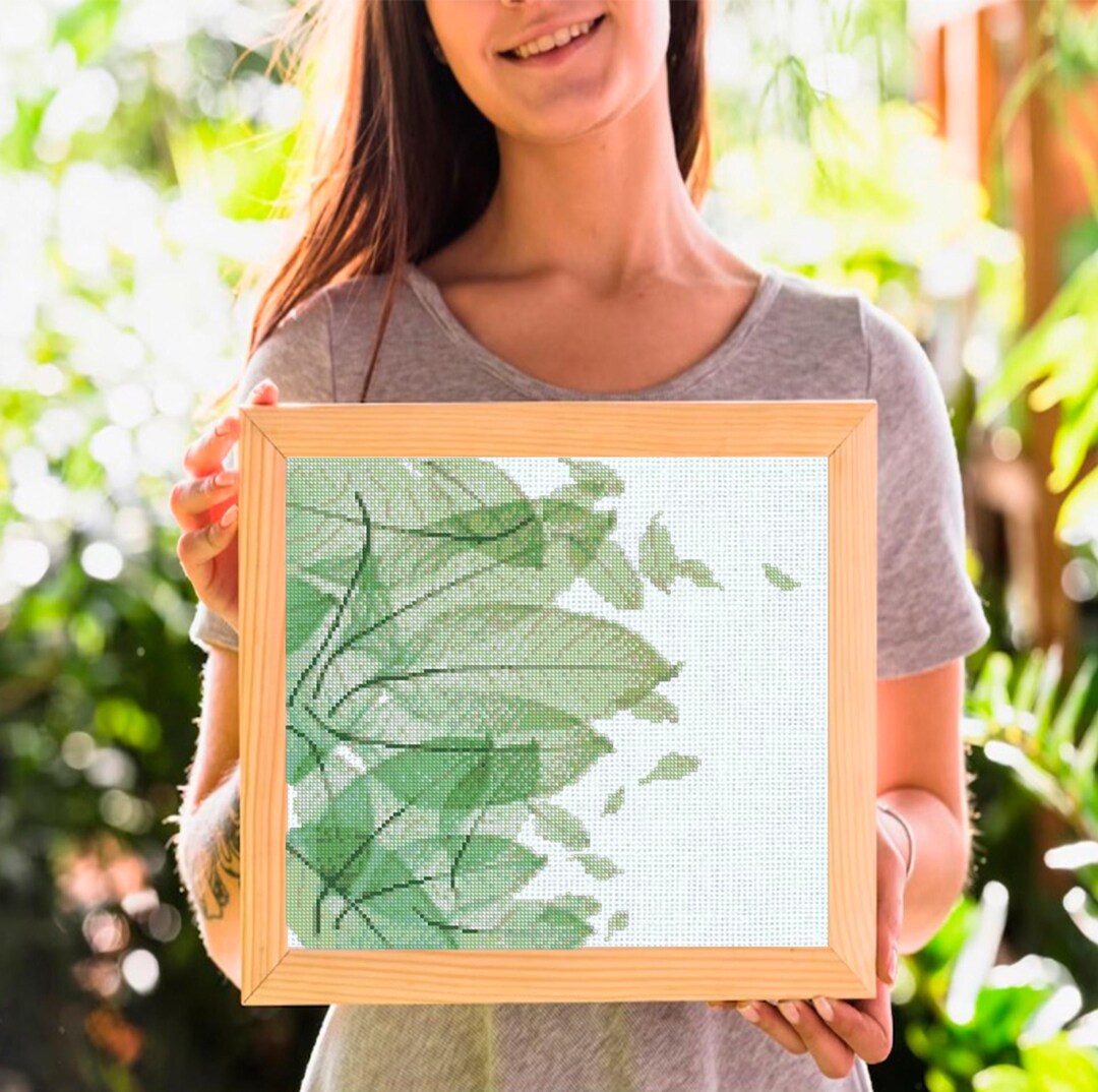 Green Leaves Botanical Cross Stitch Pattern PDF, Modern Minimal Leaf ...
