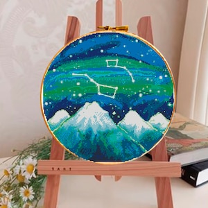 Constellation, horoscope embroidery, zodiac constellation, mountains embroidery, starry sky cross stitch, universe, landscape xstitch