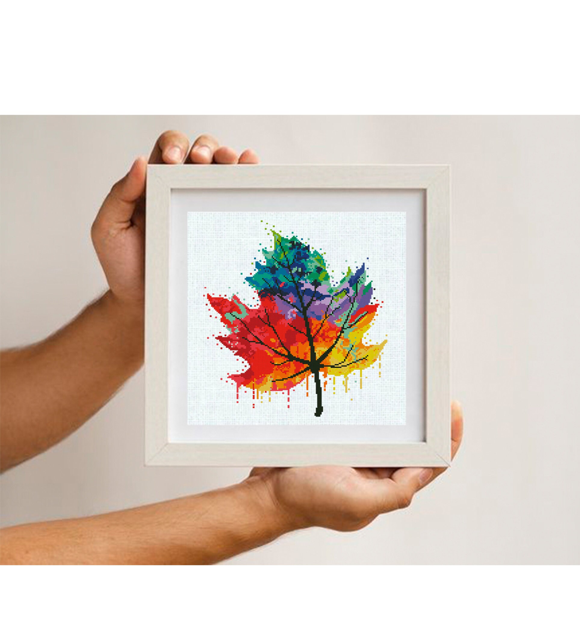 Rainbow Maple Leaf Cross Stitch Pattern PDF, Colorful Autumn Leaf ...