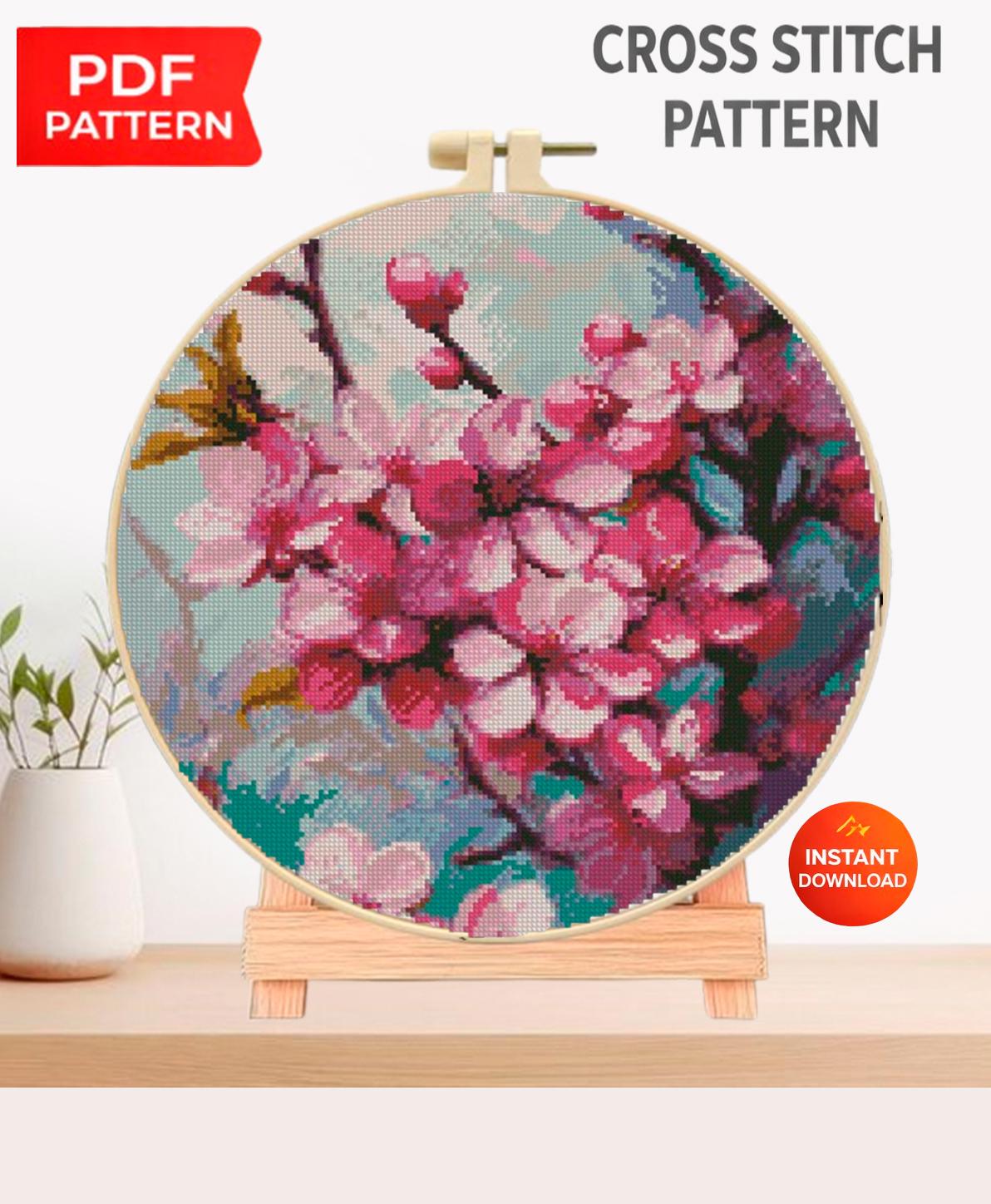 Cherry Blossom Cross Stitch Pattern PDF, Sakura Flowers Hoop Design ...