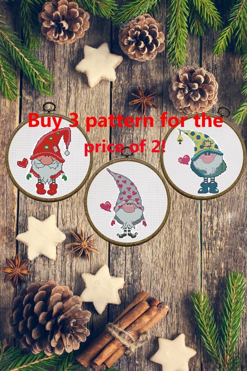 Holiday Gnomes 254 Cross Stitch SALE 3 Patterns pdf holiday Etsy