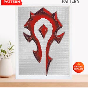 Fantasy Faction Emblem Cross Stitch Pattern PDF, Horde Style Gamer Embroidery Design, MMORPG Inspired Symbol Needlepoint Chart, download